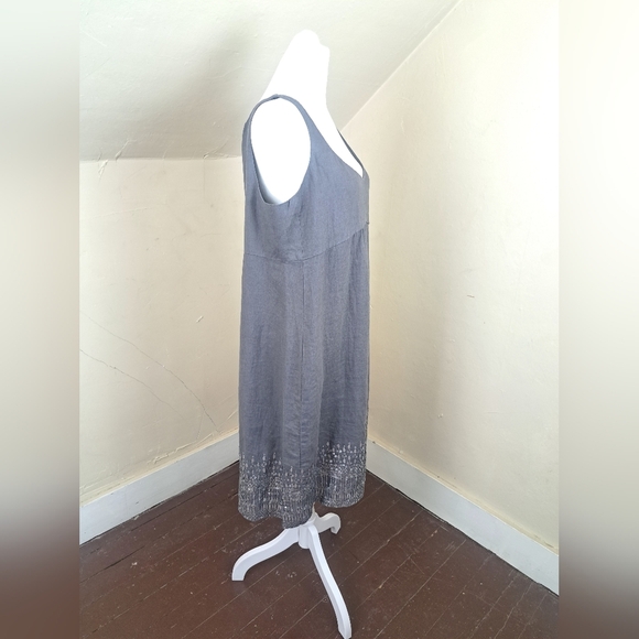 Eileen Fisher Organic Linen Gray Sequin Tank Dress Size 10 - Picture 5 of 15